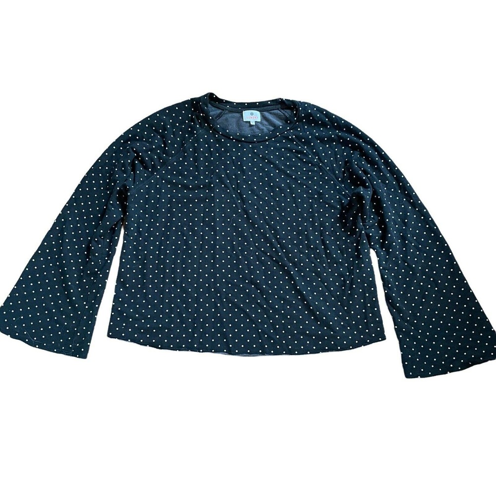Sundry Sweatshirt Sz 3/XL Black White Polka Dot Bell Sleeves Raw Hem Crew Neck
